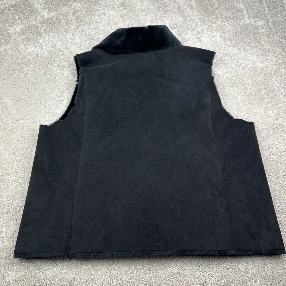 Lauren Ralph Lauren Vest Womens 1X Black Faux Suede‎ Fur Trim Mob Wife